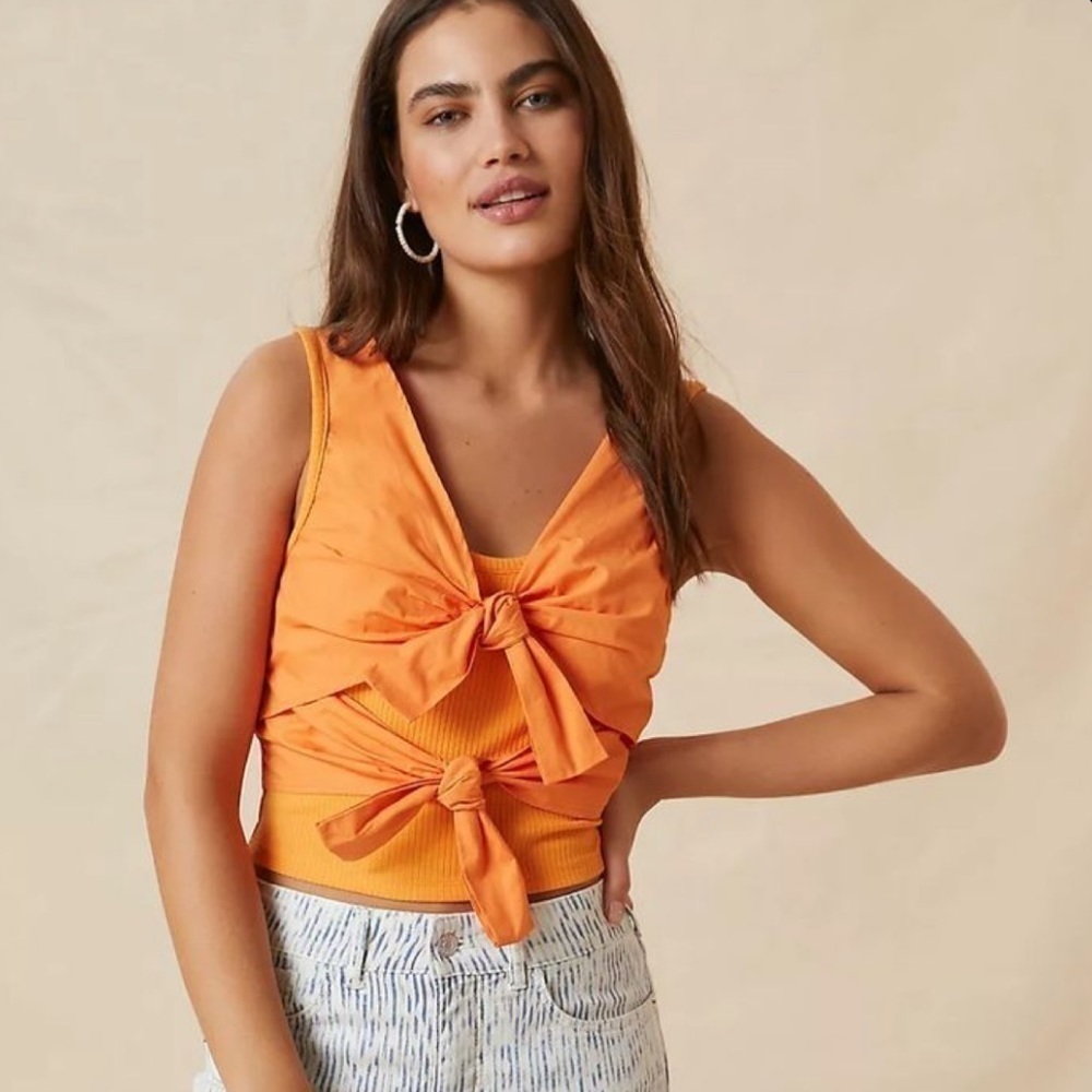 NWT Anthropologie Sunday in Brooklyn Bow Tie Front Ribbed Tank in Orange